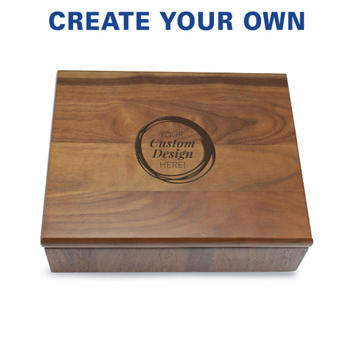 Large walnut memory keepsake box with your laser-engraved custom logo or design.