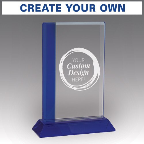 optic crystal base award with a blue edge and create your own option