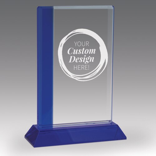optic crystal base award with a blue edge and create your own option