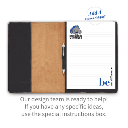 opened black padfolio with be the difference notepad and pen