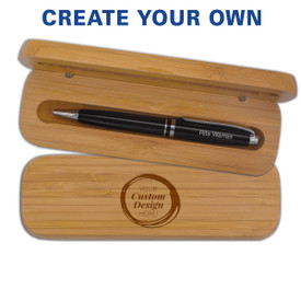 create your own option on a bamboo pen case with black personalized pen