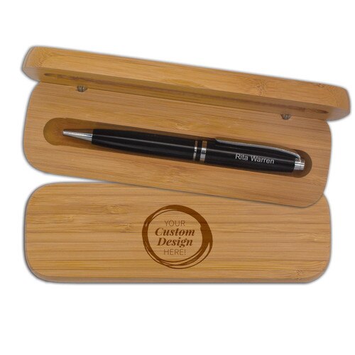 create your own option on a bamboo pen case with black personalized pen