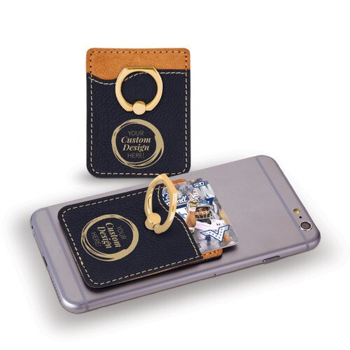 This custom phone wallet in black with stainless steel ring is the perfect functional gift for teachers.