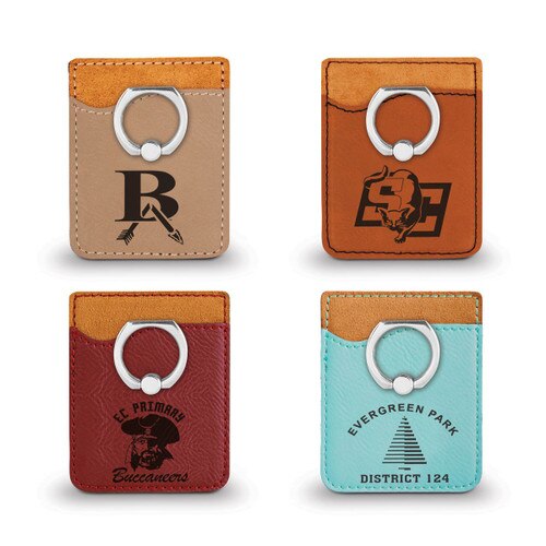 several colors of phone wallets with custom logos