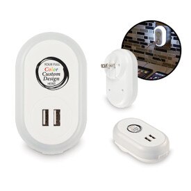 Plug-in LED light w/ USB ports featuring your full color custom logo