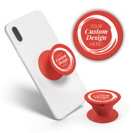 red create your own pop-out phone grip on a white phone