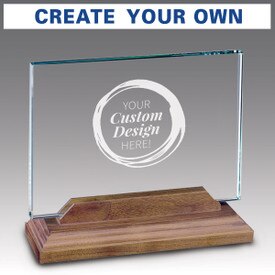 Hand cut premium jade glass with your custom logo. Includes a solid walnut base.