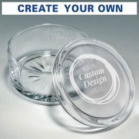 Round Crystal Trinket Box With Lid featuring your etched custom artwork