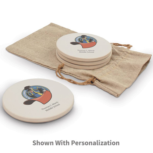 sandstone coasters with full color logo and personalization