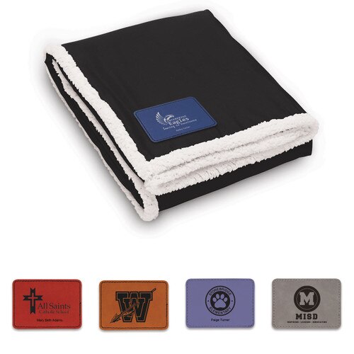 black sherpa blanket with 5 patch color options
