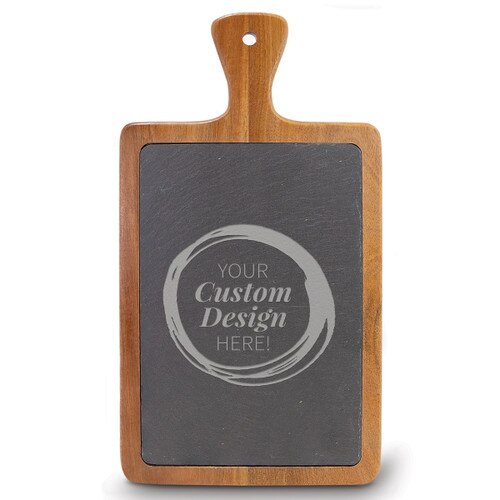 create your own slate and acacia wood paddle cutting board