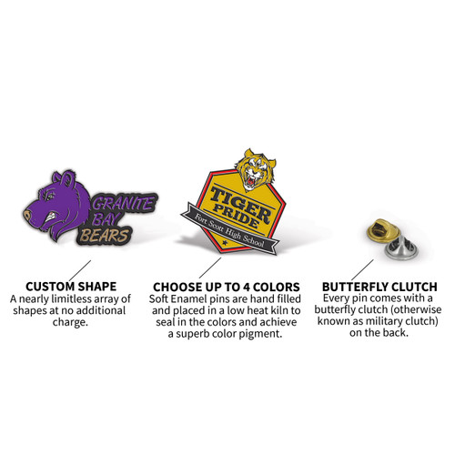 custom shapes, colors, and clutch options for soft enamel lapel pins