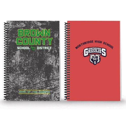 two spiral journals with custom logos