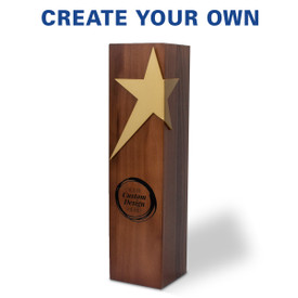 Solid walnut trophy with brushed gold star accent featuring your custom logo
