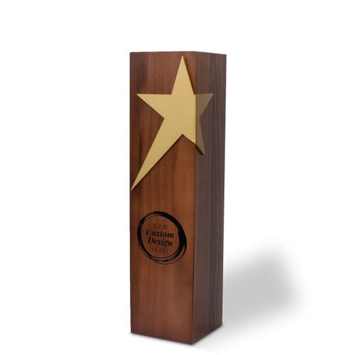 create your own solid walnut trophy with brushed gold star accent