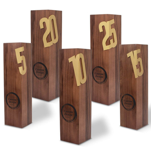 create your own square walnut column with several gold numbers