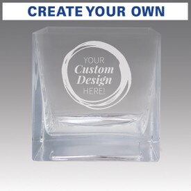Square crystal recognition bowl featuring your sandblasted custom logo or design.