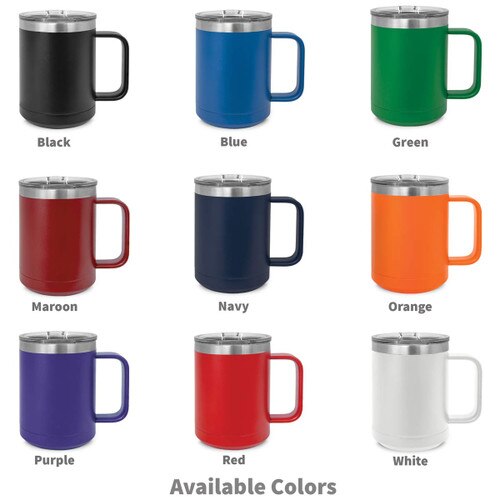 multiple colors of insulated coffee mugs