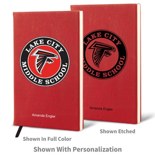 black textured journal with logo and personalization