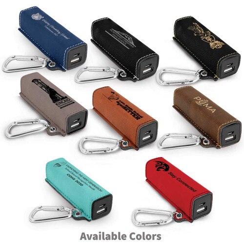 Several color options for 2200 mAh Power Bank and Carabiner with custom logos