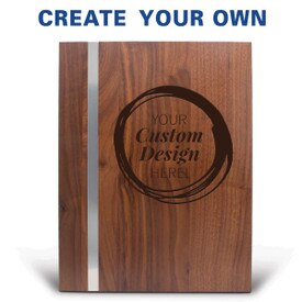 9x12 solid walnut plaque accent metal strip featuring your custom logo or design