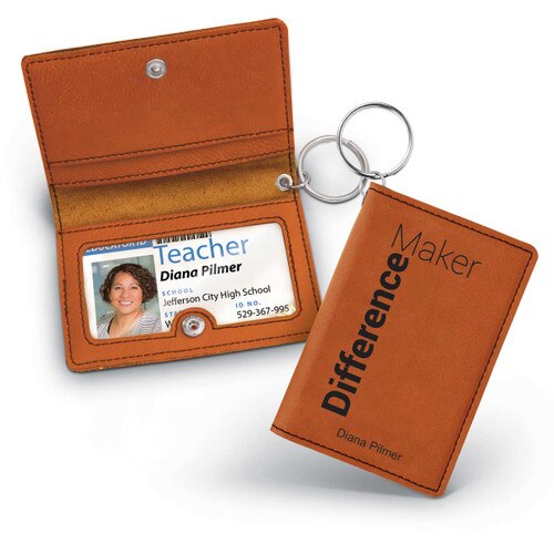 rawhide leather id holder with difference maker message