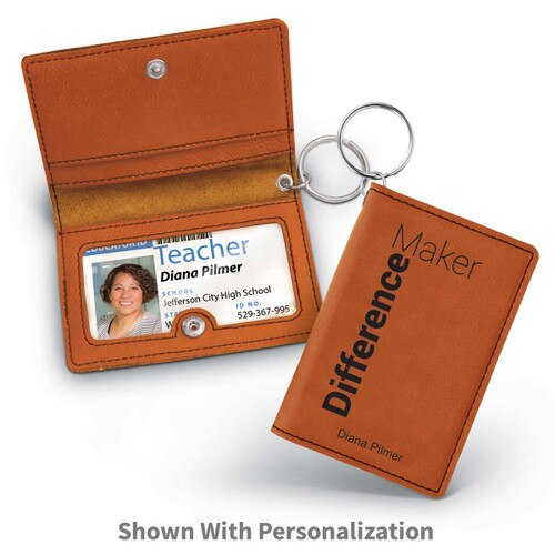 rawhide leather id holder with difference maker message