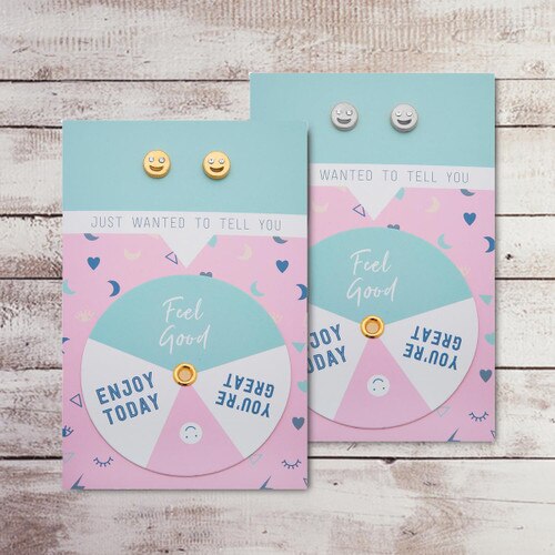Gold and Silver emoji Stud Earrings with message card