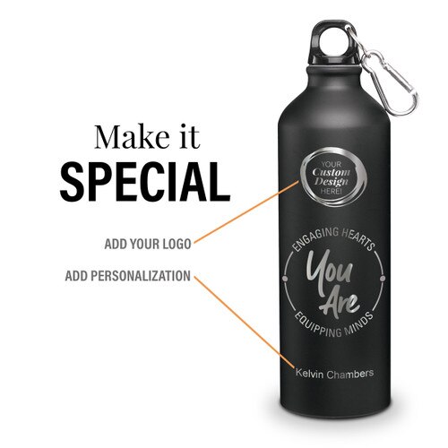 engaging hearts equipping minds 24 oz carabiner canteen with add your logo and personalization
