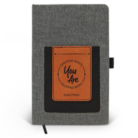 Canvas journal with phone pocket and card holder featuring the inspirational message Engaging Hearts Equipping Minds. 3 colors to choose from.