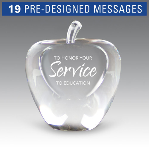 solid optic crystal apple with service to education message