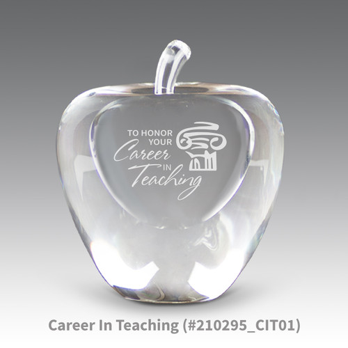 solid optic crystal apple with etched career in teaching message