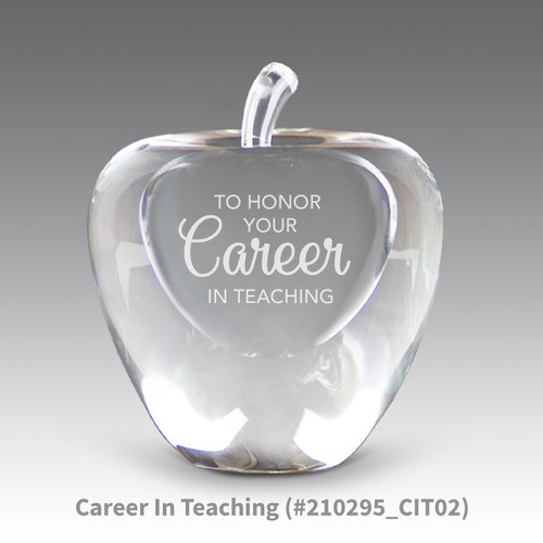 solid optic crystal apple with career in teaching message