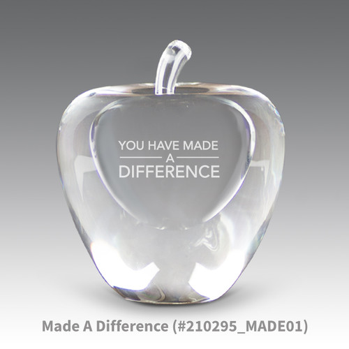solid optic crystal apple with you have made a difference message