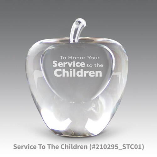 solid optic crystal apple with service to the children message