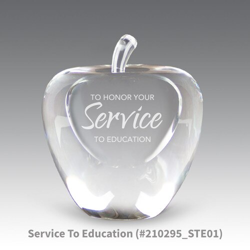solid optic crystal apple with service to education message