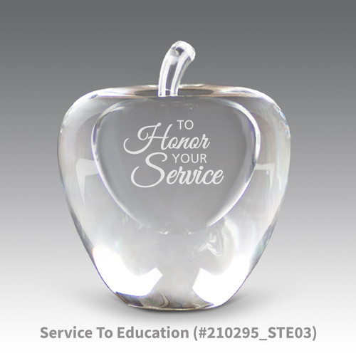 solid optic crystal apple with to honor your service message