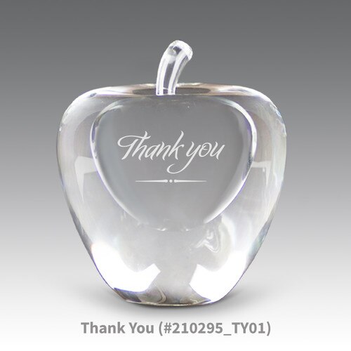 solid optic crystal apple with thank you message