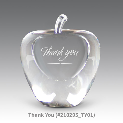 solid optic crystal apple with thank you message