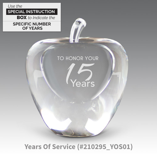 solid optic crystal apple with years of service message