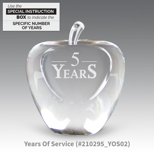 solid optic crystal apple with years of service message
