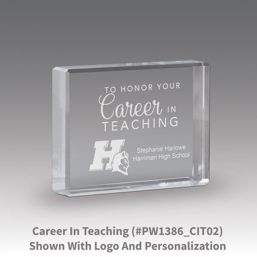 etched optic crystal paperweight with teaching in education message