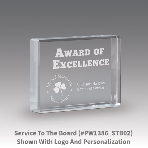etched optic crystal paperweight with award of excellence message