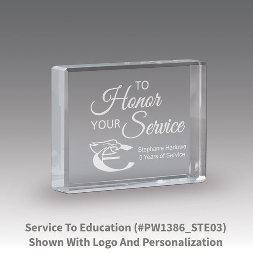 etched optic crystal paperweight with to honor your service message
