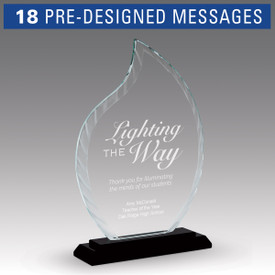 crystal flame base award with lighting the way message