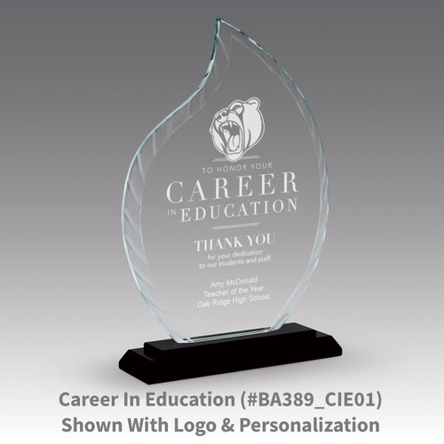 crystal flame base award with career in education message