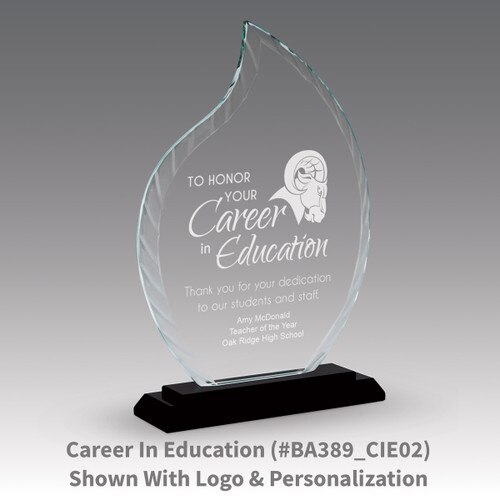 crystal flame base award with career in education message
