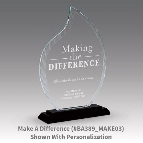 crystal flame base award with making a difference message