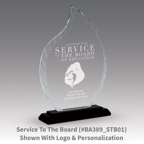 crystal flame base award with service to the board message