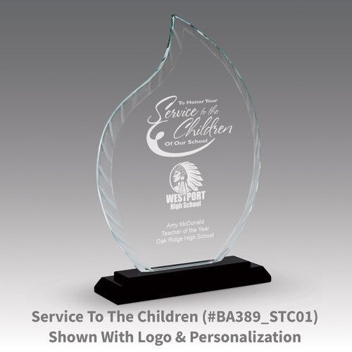 crystal flame base award with service to the children message